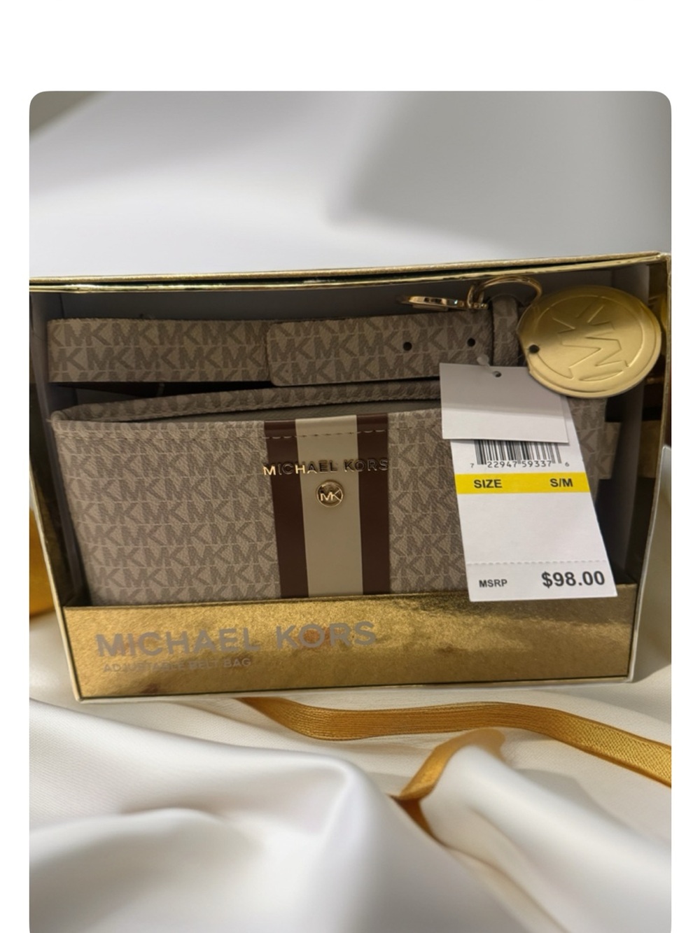 Michael Kors Beige Signature Belt Bag with Brown and Cream Stripe Gift Box - Picture 2 of 4